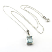 Silver Aquamarine 8x10mm Rect Bali Necklace