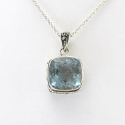 Alt View Silver Aquamarine 11mm Square Bali Necklace