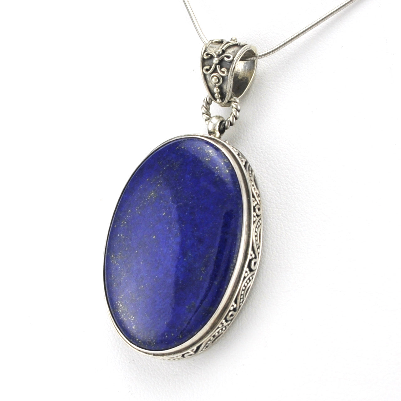 Silver Lapis 23x33mm Oval Bali Pendant