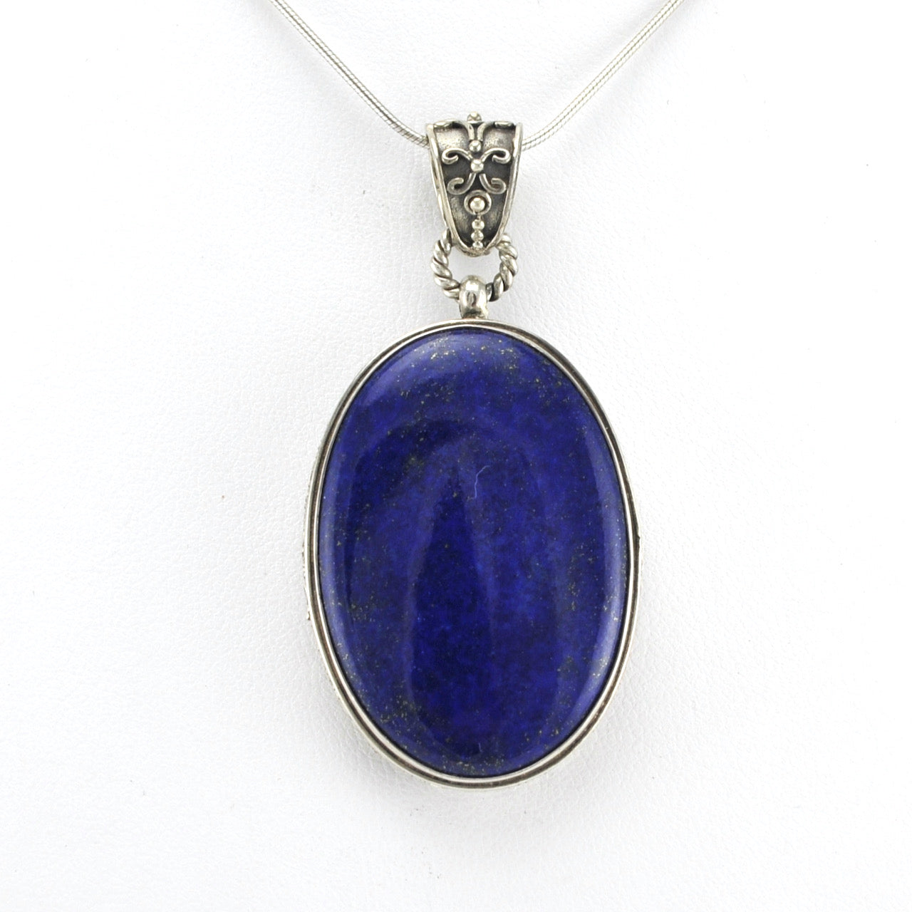 Alt View Silver Lapis 23x33mm Oval Bali Pendant