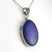 Side View Silver Lapis 23x33mm Oval Bali Pendant