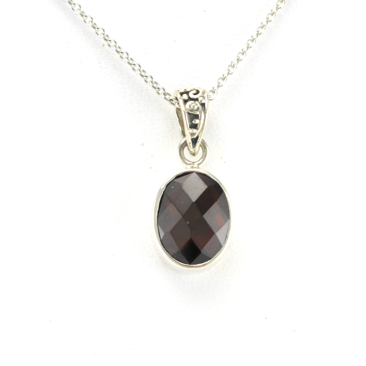 Alt View Silver Garnet 8x10mm Oval Necklace
