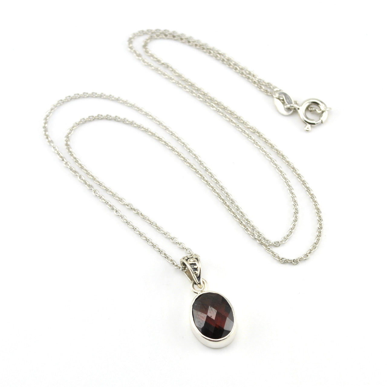 Silver Garnet 8x10mm Oval Necklace