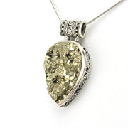Sterling Silver Pyrite Pear Bali Pendant