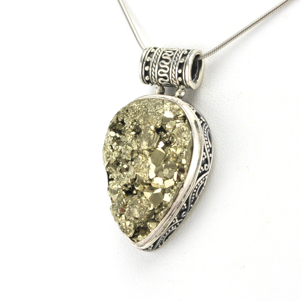 Sterling Silver Pyrite Pear Bali Pendant
