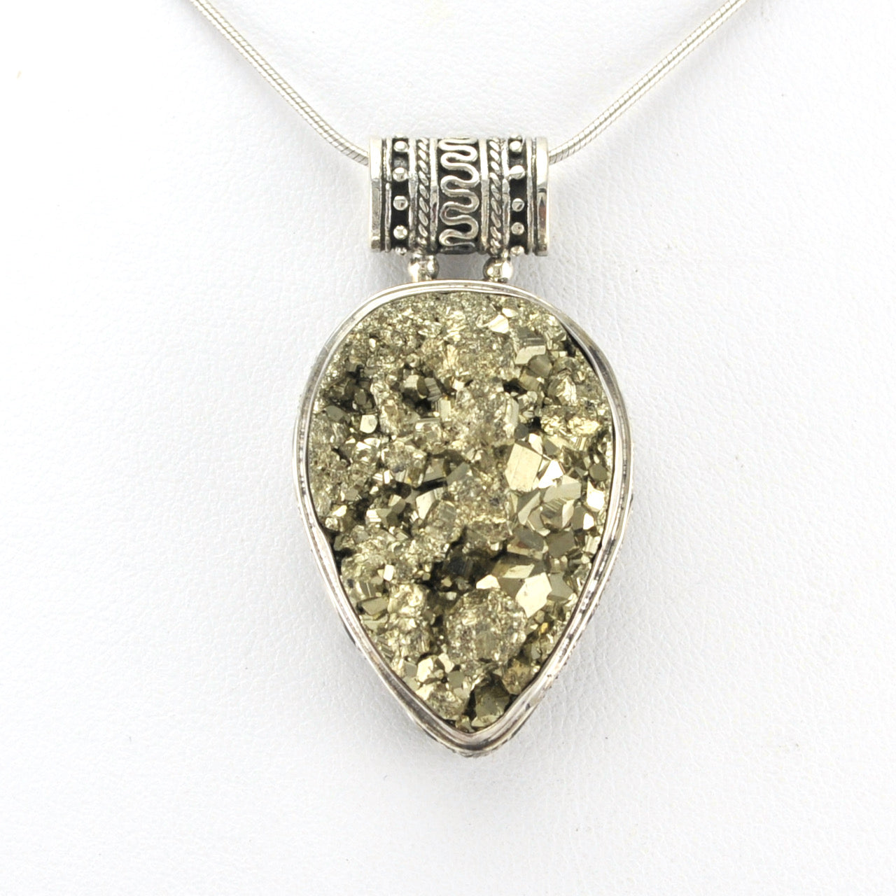 Alt View Sterling Silver Pyrite Pear Bali Pendant