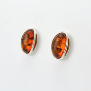 Side View Sterling Silver Amber Oval Post Earrings