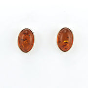 Sterling Silver Amber Oval Post Earrings