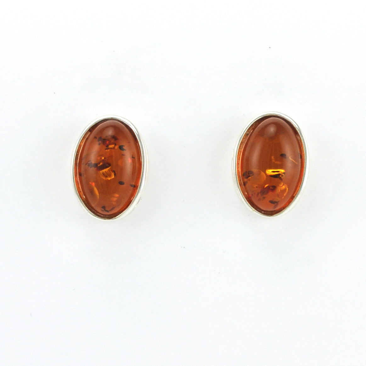 Sterling Silver Amber Oval Post Earrings