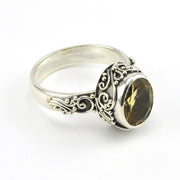 Side View Sterling Silver Citrine Oval Bali Ring