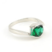 Side View Sterling Silver Created Emerald 1.8ct Round Ring