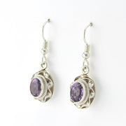 Silver Amethyst Oval Ribbon Twist Earrings