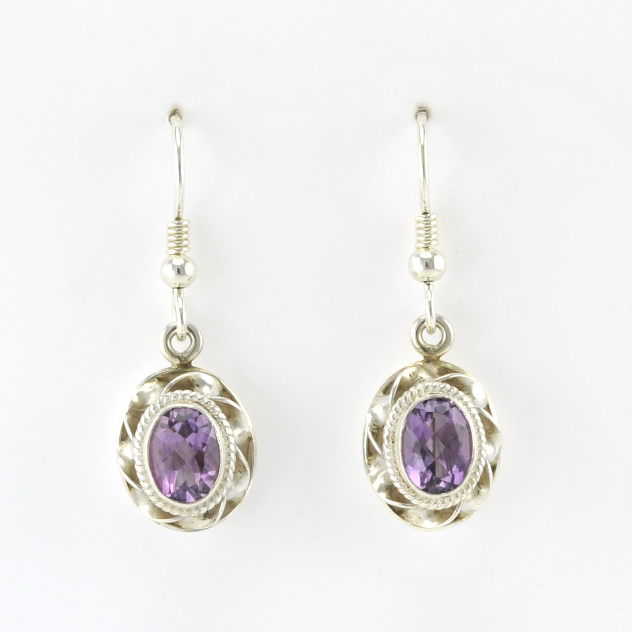 Alt View Silver Amethyst Oval Ribbon Twist Earrings