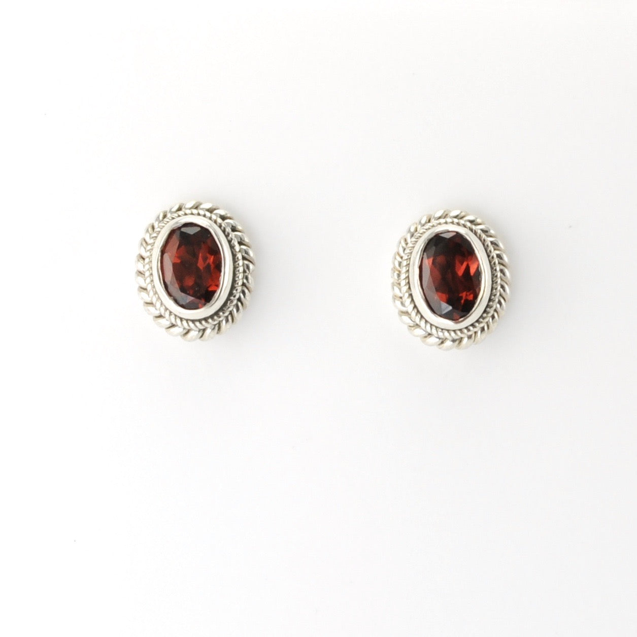 Silver Garnet 5x7mm Oval Post Earrings