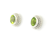 Side View Silver Peridot 5x7mm Oval Post Earrings