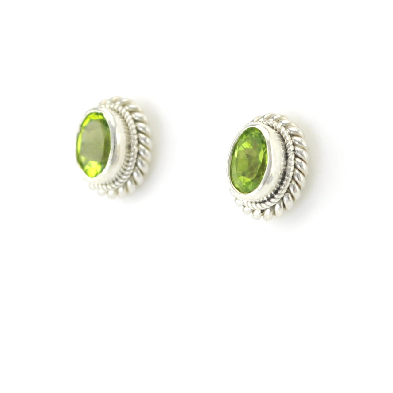 Side View Silver Peridot 5x7mm Oval Post Earrings