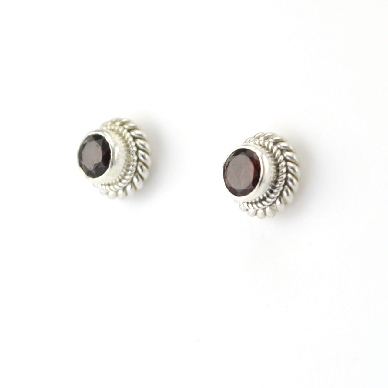 Silver Garnet 5mm Round Post Earrings