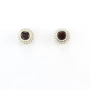 Alt View Silver Garnet 5mm Round Post Earrings