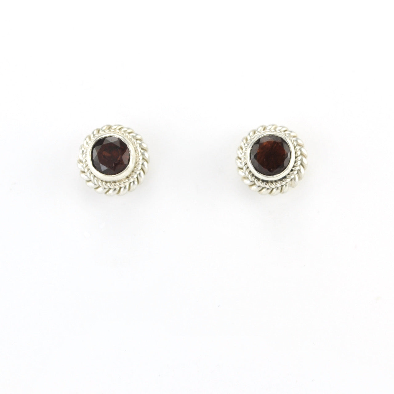 Alt View Silver Garnet 5mm Round Post Earrings