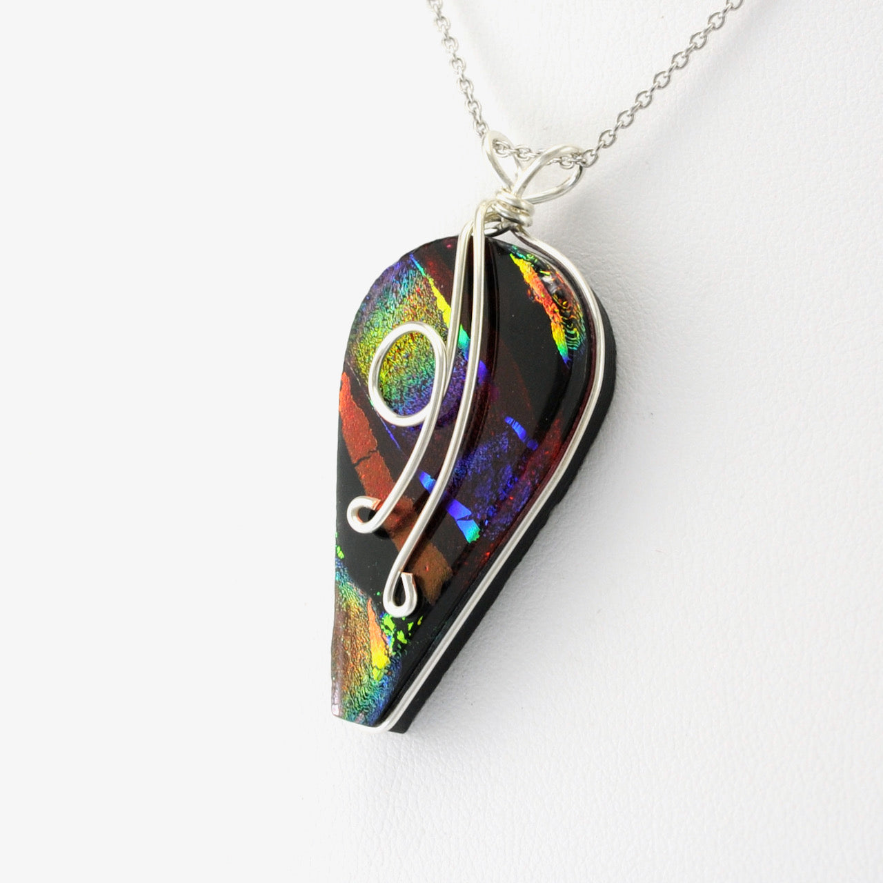Sterling Silver Dichroic Glass Rainbow Red Wisteria Pendant