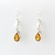 Alt View Silver Citrine 5x8mm Tear Bali Dangle Earrings