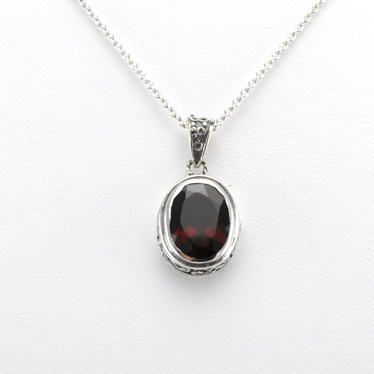 Sterling Silver Garnet Oval Locket Necklace