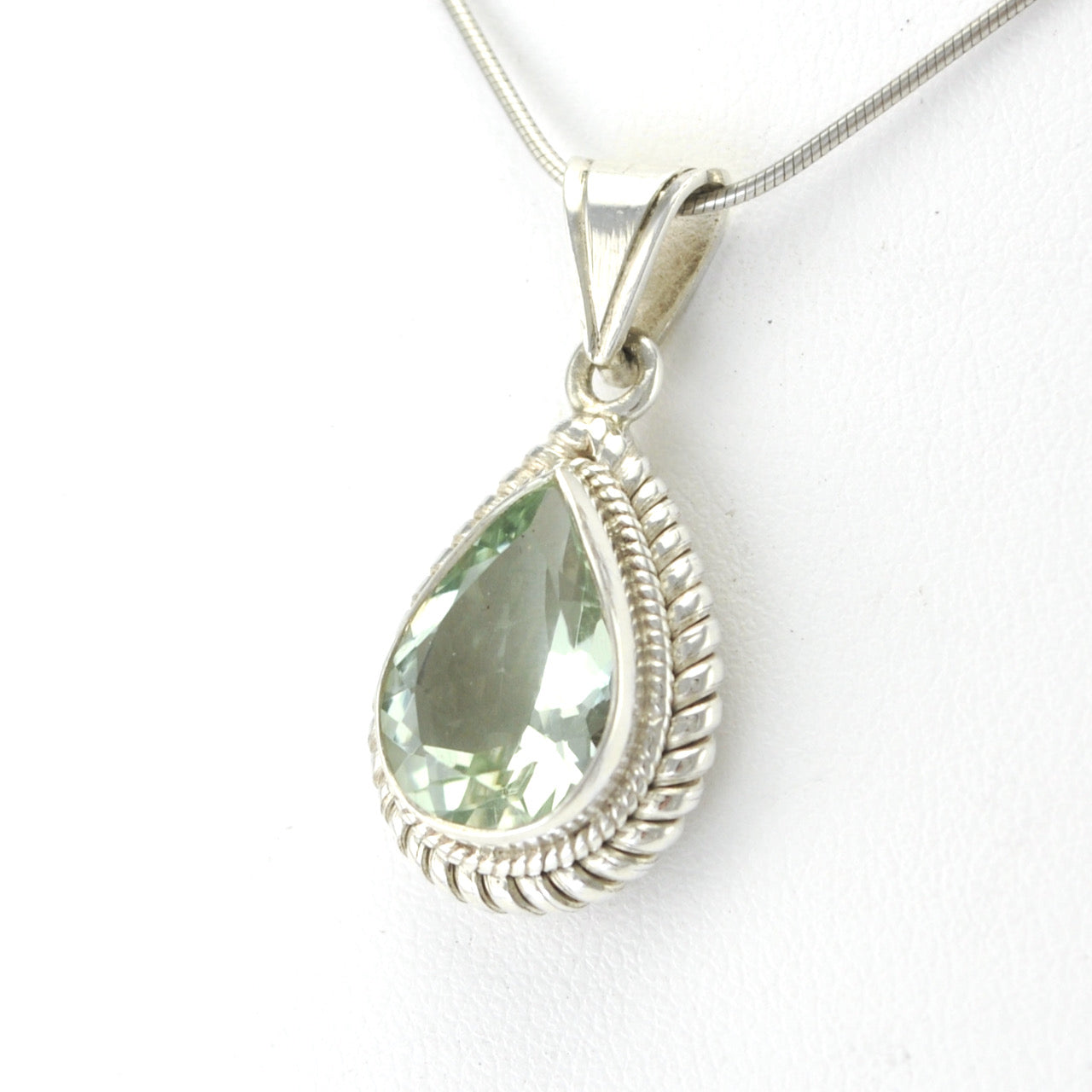 Silver Prasiolite 10x19mm Teardrop Pendant