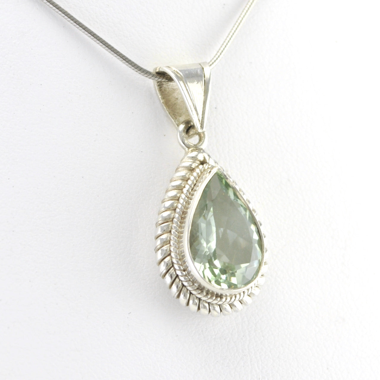 Side View Silver Prasiolite 10x19mm Teardrop Pendant