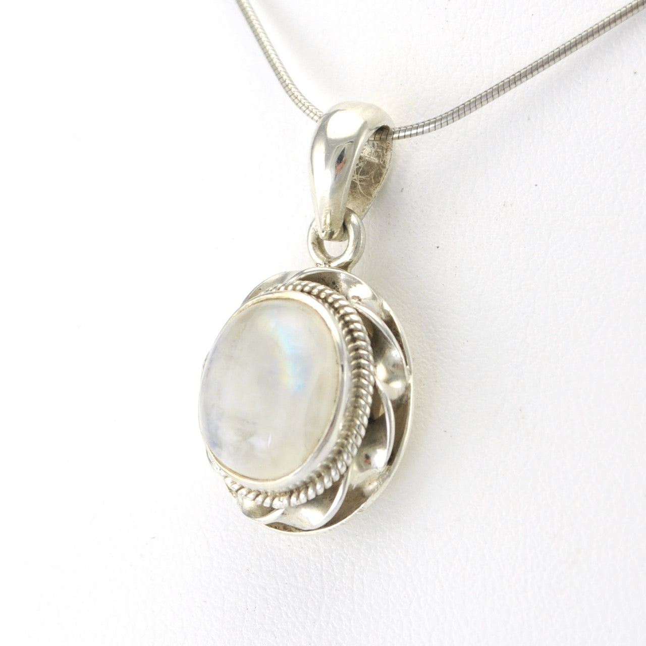 Silver Rainbow Moonstone Oval Pendant