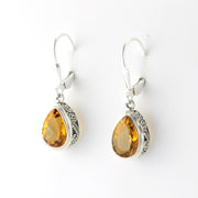 Silver Citrine 7x10mm Tear Dangle Bali Earrings