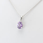 Silver Amethyst Oval Drop Necklace