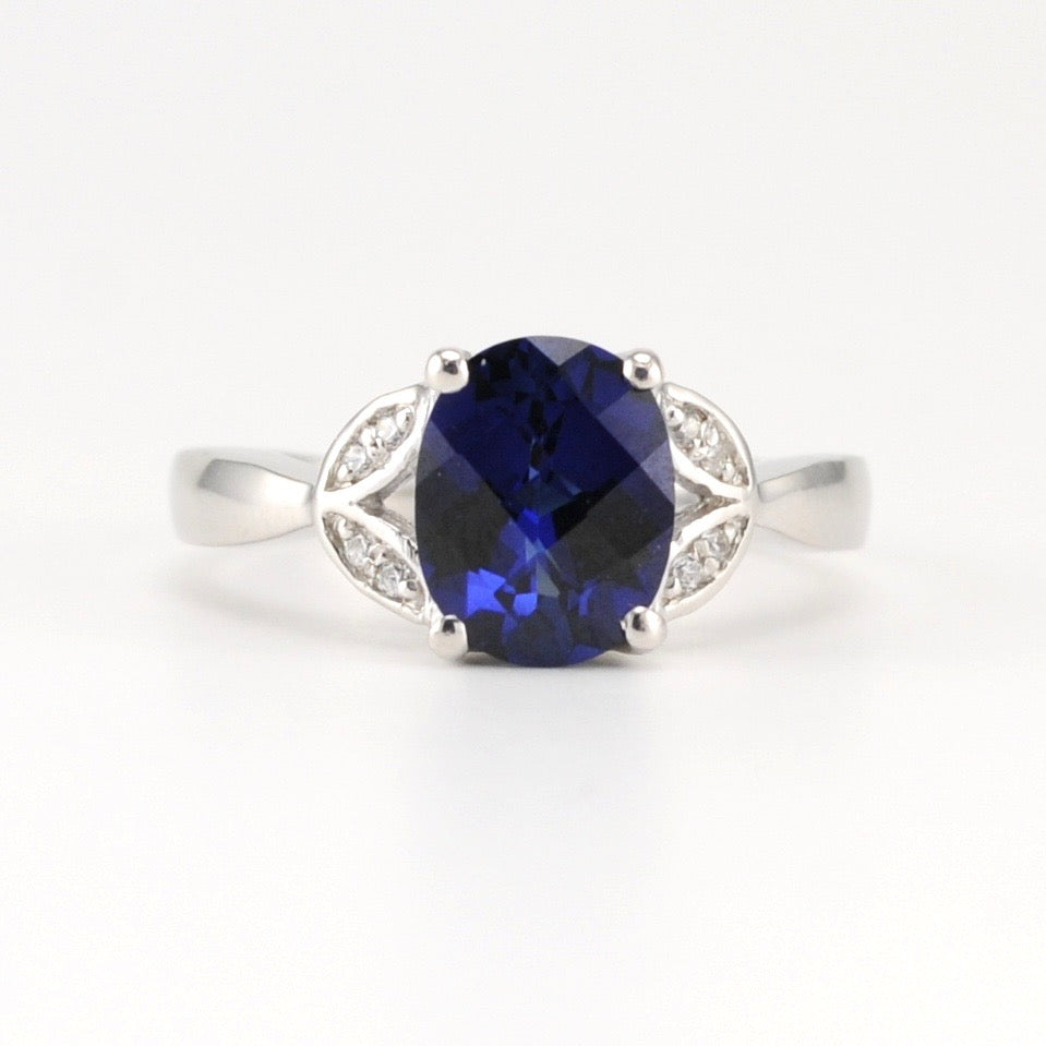 Sterling Silver Created Sapphire 2.6ct CZ Ring Size 6.5 Sterling‎ Blue Sapphire and CZ ring SZ 6.5 main image 0