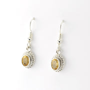Side View Silver Citrine Oval Dangle Earrings