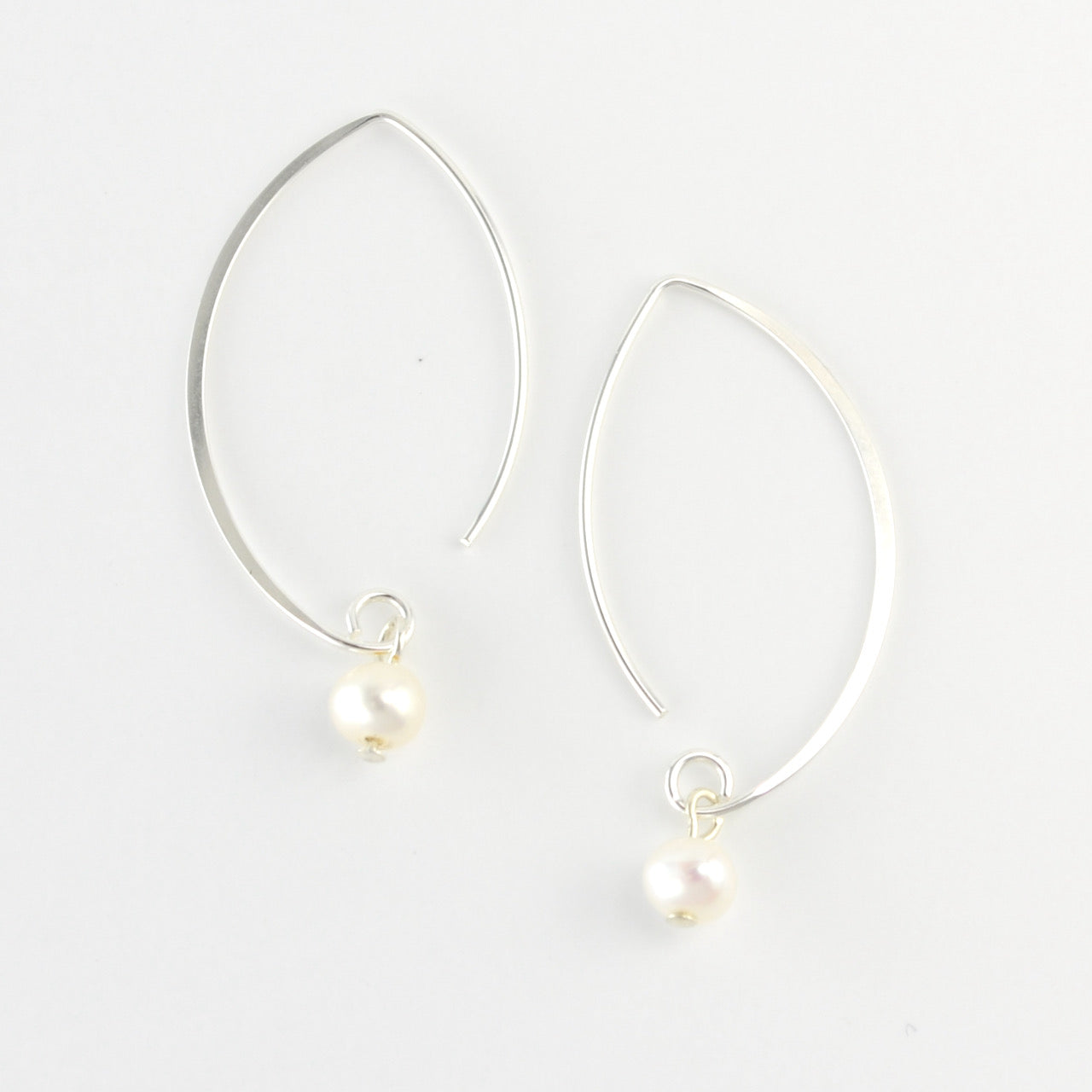 Long Silver, White Pearl Drop Earrings shops