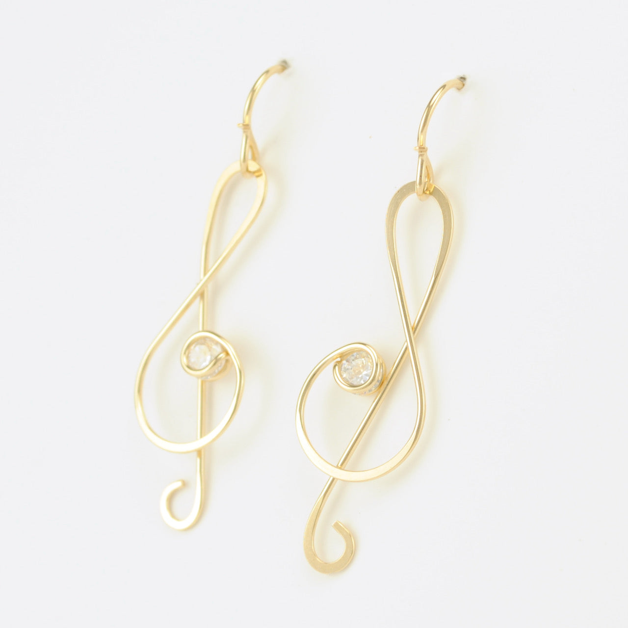 Side View Gold Fill Treble Clef CZ Earrings
