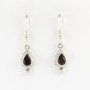 Alt View Silver Garnet 5x7mm Tear Dangle Earrings