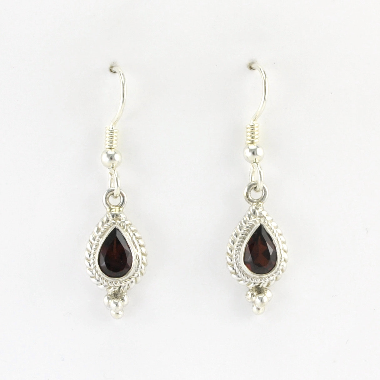 Alt View Silver Garnet 5x7mm Tear Dangle Earrings