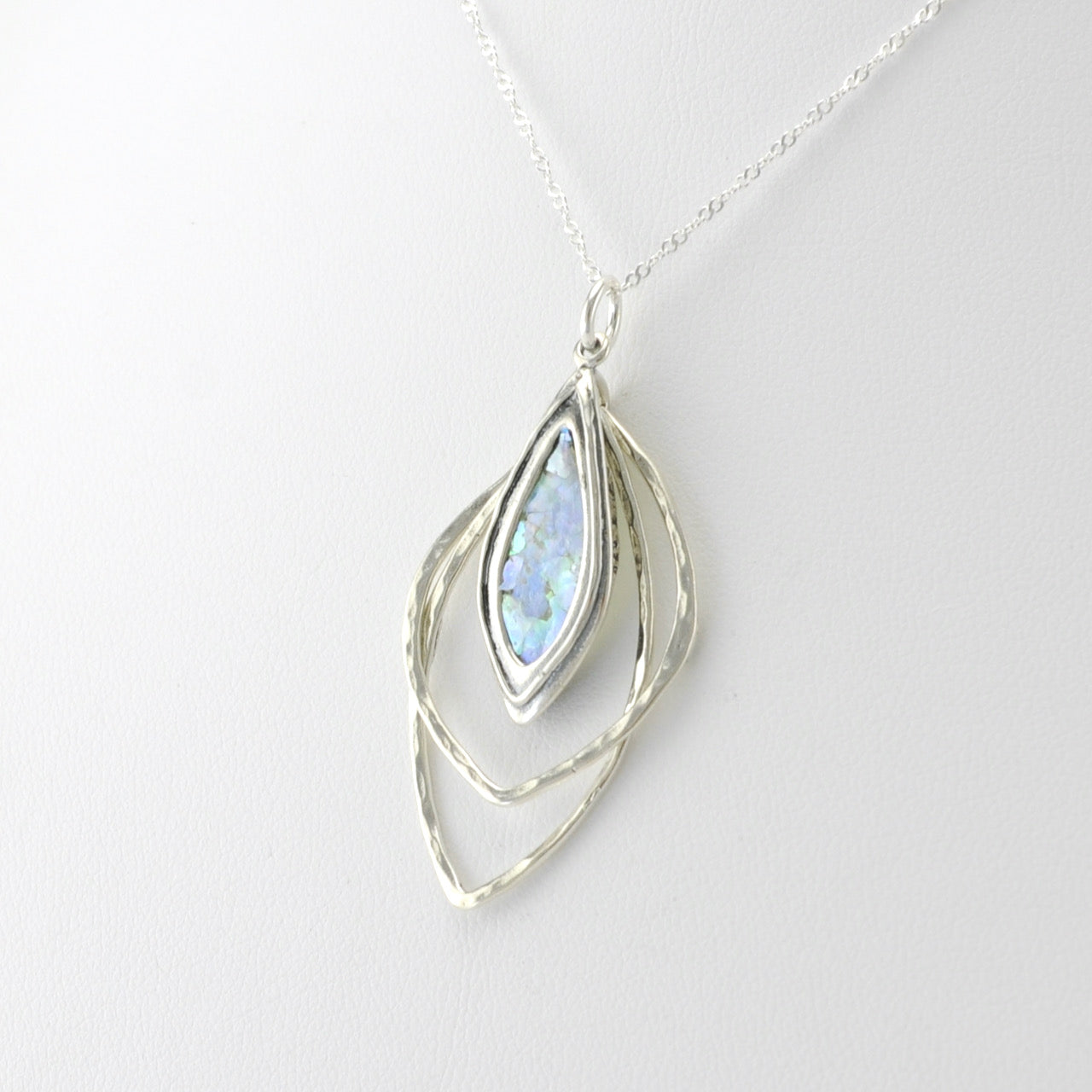 Silver Roman Glass 3 Marquise Necklace