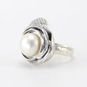 Silver Pearl Ring Swirl Ring