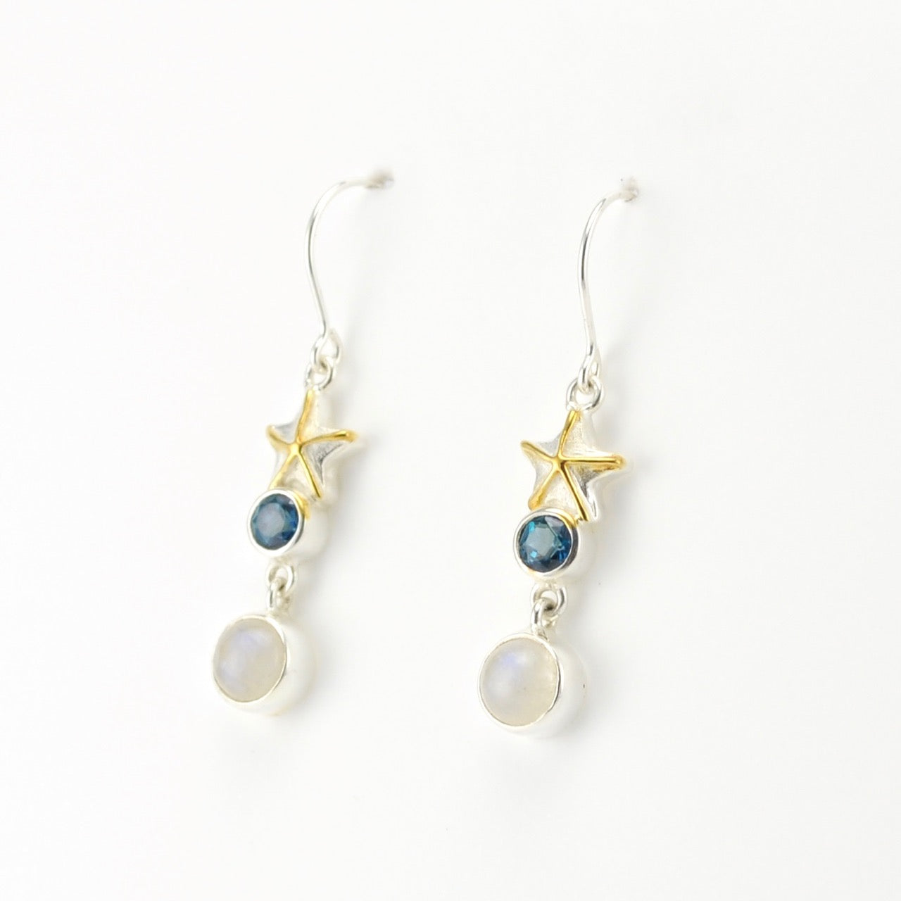 Sterling Silver Vermeil Starfish Topaz Moonstone Earrings