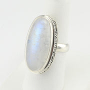 Sterling Silver Moonstone Long Oval Bali Ring