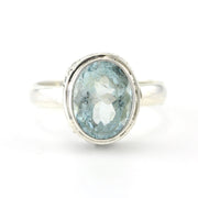 Side View Silver Aquamarine Oval Bali Ring