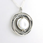 Alt View Sterling Silver Coin Pearl in Swirl Setting Necklace
