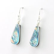 Side View Dichroic Glass Tear Silver Dangle Earrings