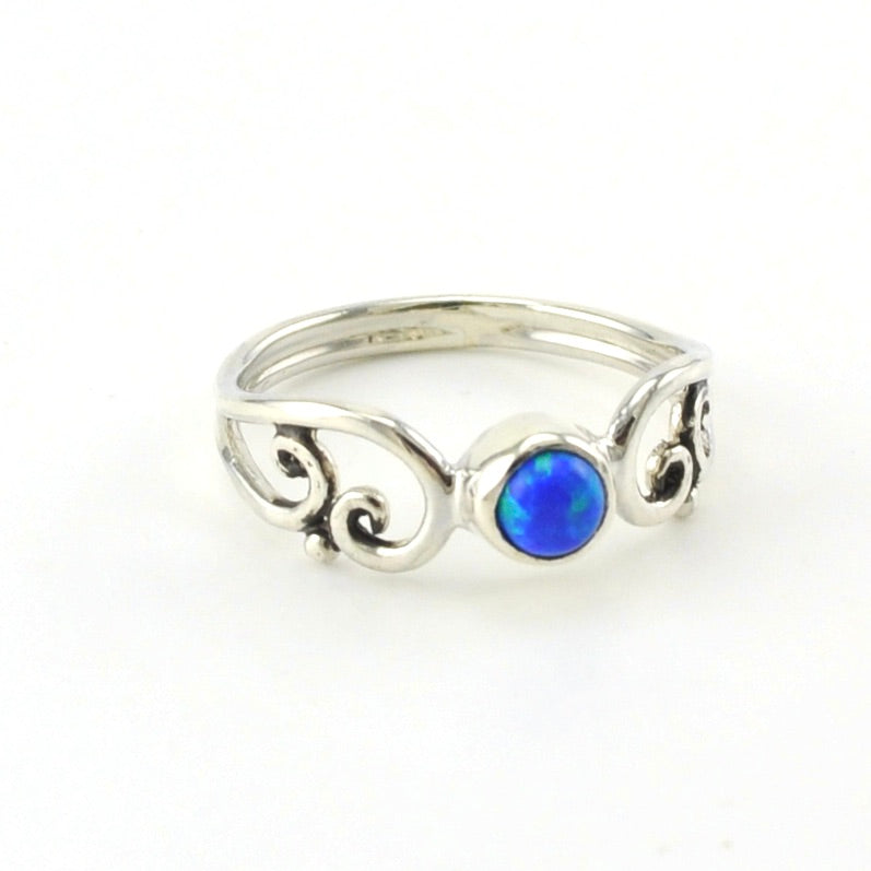 Side View Sterling Silver Created Opal Round Swirl Ring