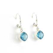 Side View Sterling Silver Blue Topaz 8mm Offset Square Earrings