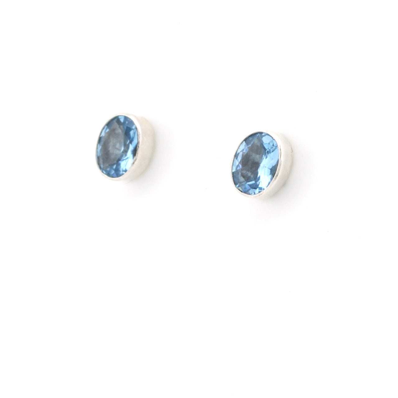 Sterling Silver Blue Topaz Oval Post Earrings