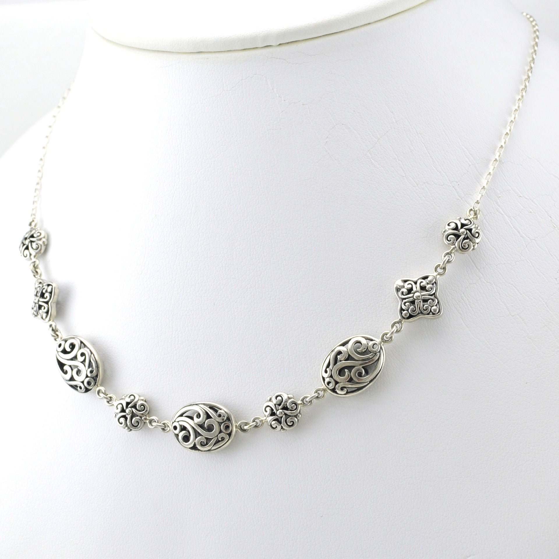Side View Sterling Silver Bali Filigree Bead 18 Inch Necklace