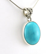 Side View Sterling Silver Arizona Turquoise 14x19mm Oval Bali Bail Pendant