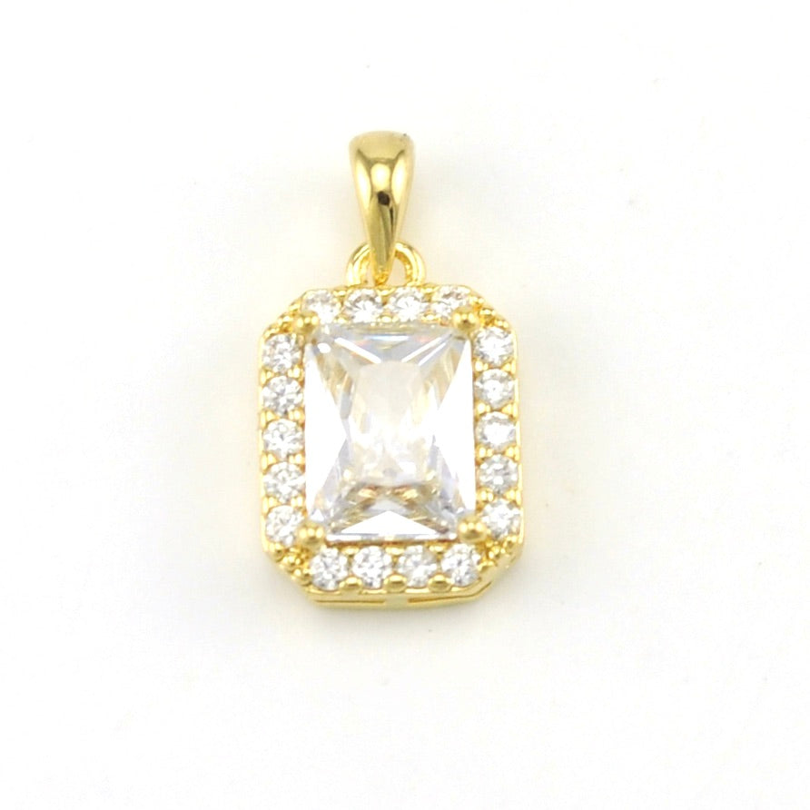 18k Gold Fill Cubic Zirconia Cushion Cut Pendant